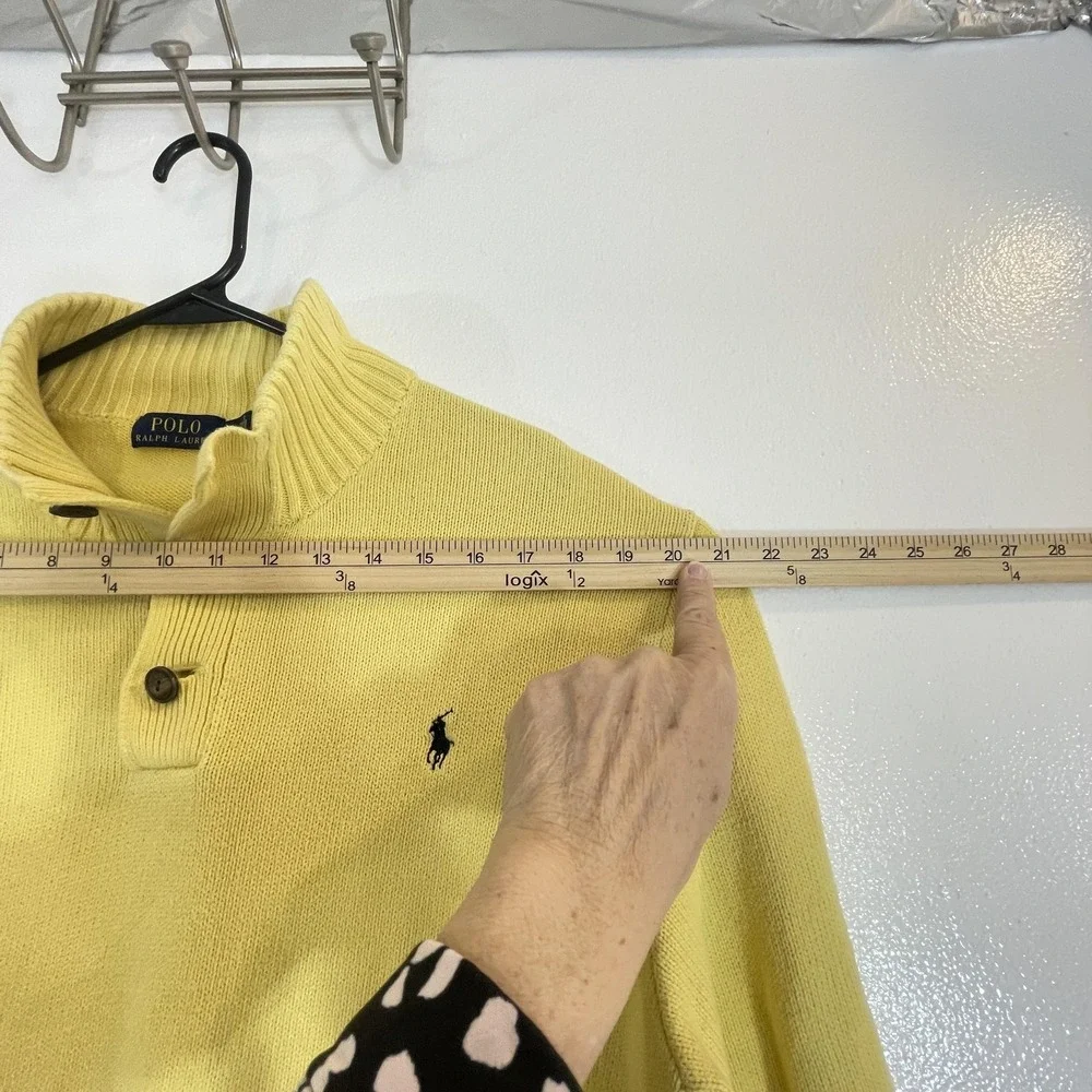 Polo Ralph Lauren Sweater Mens‎ XL Yellow Mock Neck Henley Cotton Knit Pony